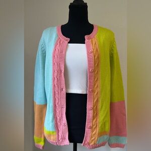 Vintage Mary Jane Multicolor Women's Chunky Knit Cardigan Sweater size Medium